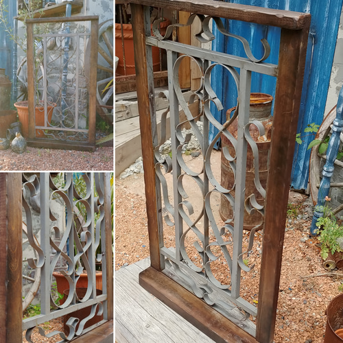 [取り引き中] アンティーク アイアン 木製枠のフェンス 取り引き中] アンティーク アイアン 木製枠のフェンス