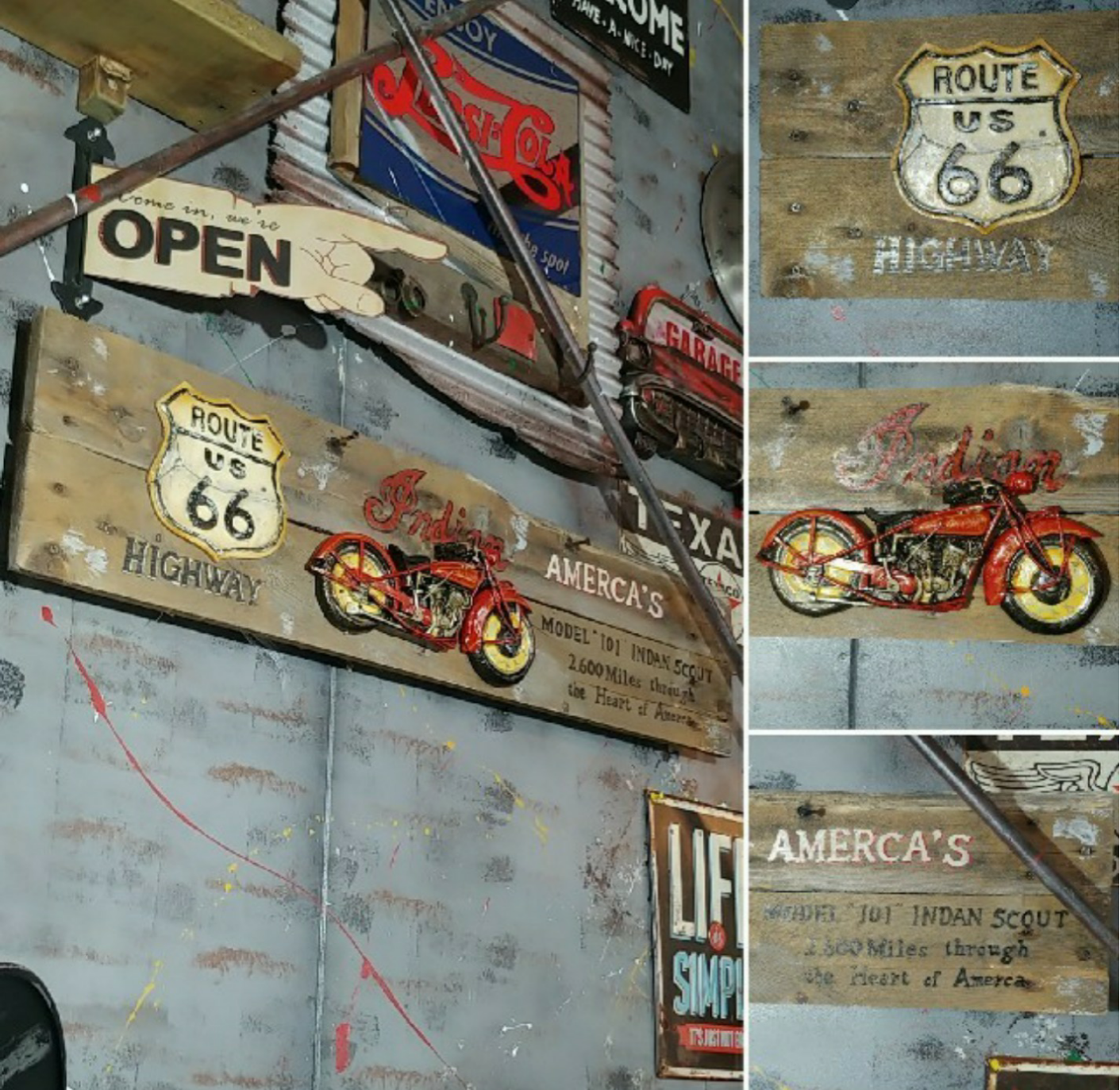 《American ROUTE66》アメリカン ヴィンテージ Style/クラッシックカー（Indian）ウォール