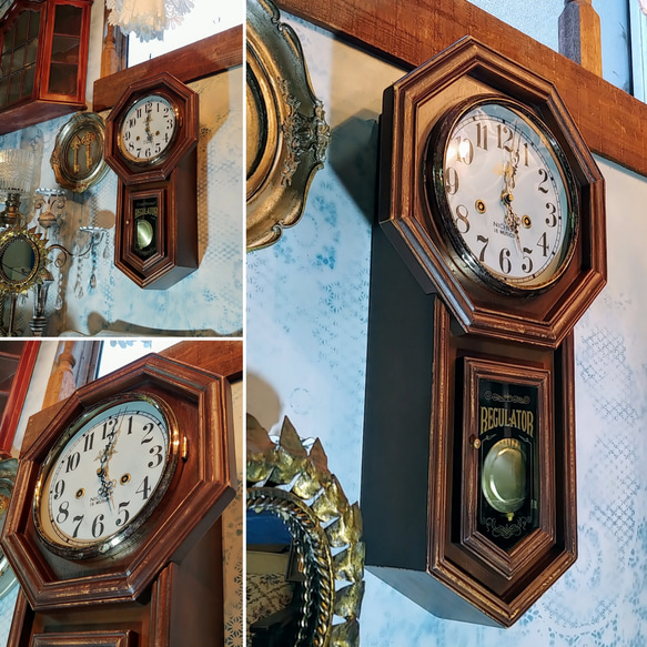 Antique商材/ シャビーシック ウォールクロック/ 振子飾りのレトロな柱時計/ アンティーク オーナメント クロッ 3枚目の画像