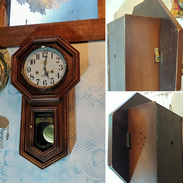 Antique商材/ シャビーシック ウォールクロック/ 振子飾りのレトロな柱時計/ アンティーク オーナメント クロッ 7枚目の画像