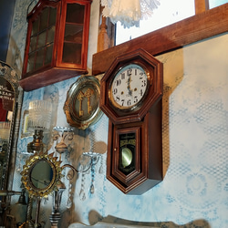 Antique商材/ シャビーシック ウォールクロック/ 振子飾りのレトロな柱時計/ アンティーク オーナメント クロッ 10枚目の画像