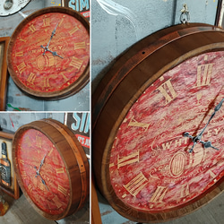 【送料込み】　 WHISKY BAR バレル型/ ヴィンテージ ペイント済品④ 木製 樽型 ウォールクロック（壁掛け時計 5枚目の画像
