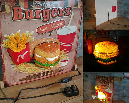 アメリカンダイナー  ハンバーガー 立体式 壁掛け看板  BURGERS アメリカンダイナー ハンバーガー 立体式 壁掛け看板 BURGERS