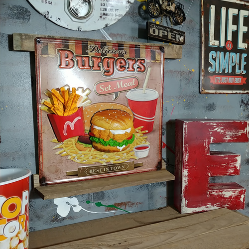 アメリカンダイナー ハンバーガー 立体式 壁掛け看板 BURGERS