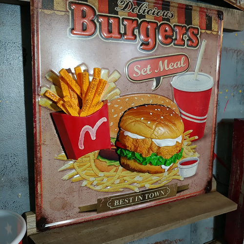 ビンテージ木製看板HAMBURGER検）シャビーアンティークハンバーガーUSA hayamipro_205ms1361