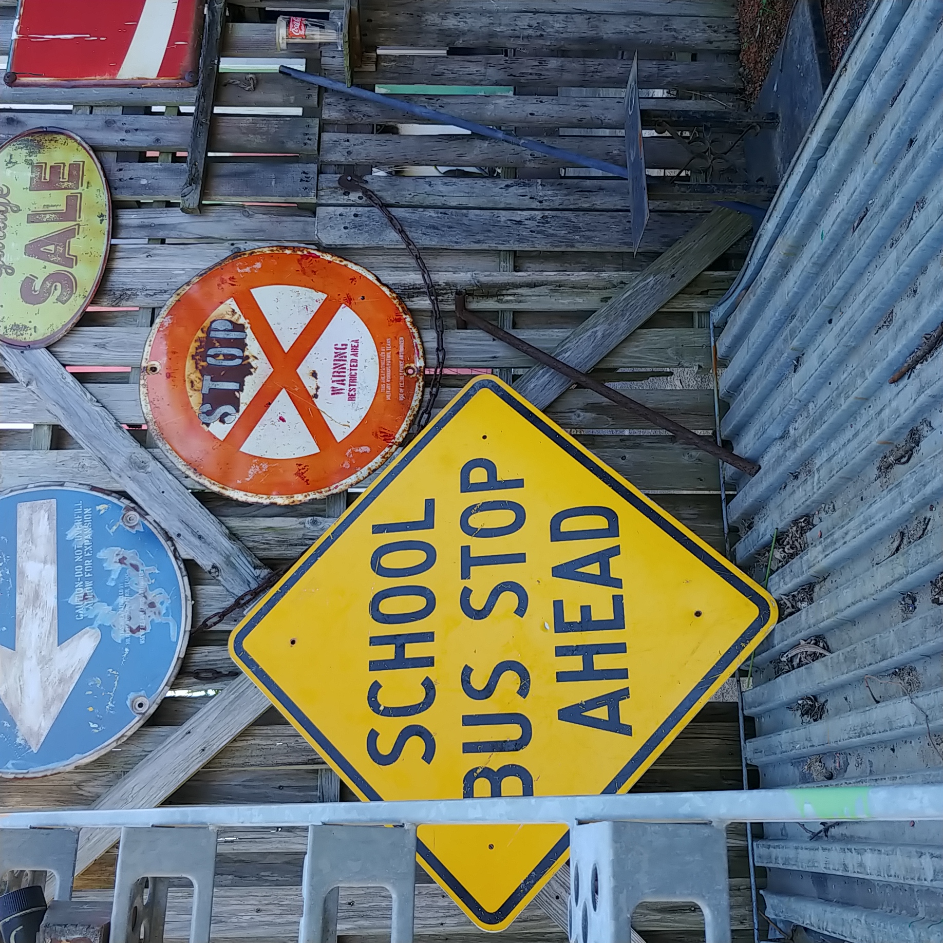 ヴィンテージ USA 道路標識 ☆U.S.A. ROAD SIGN ☆ SCHOOL BUS STOP AHEAD《道路標識