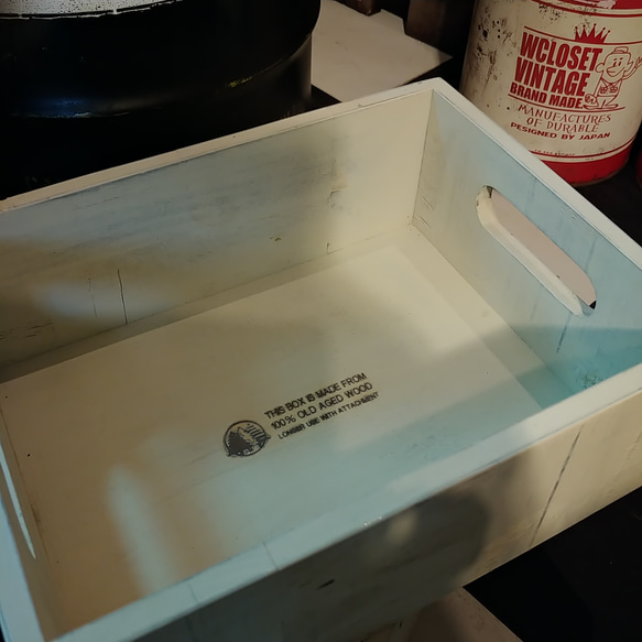 継ぎ材パネルのウッドトレー Sサイズ-1P/ ウッドボックス（Cream White） #小物入れ #缶詰ストッカートレ 5枚目の画像