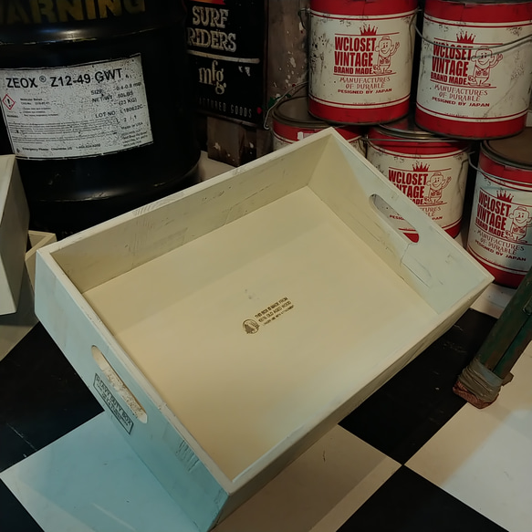 継ぎ材パネルのウッドトレー Lサイズ-1p/ ウッドボックス（Cream White） #小物入れ #缶詰ストッカートレ 2枚目の画像
