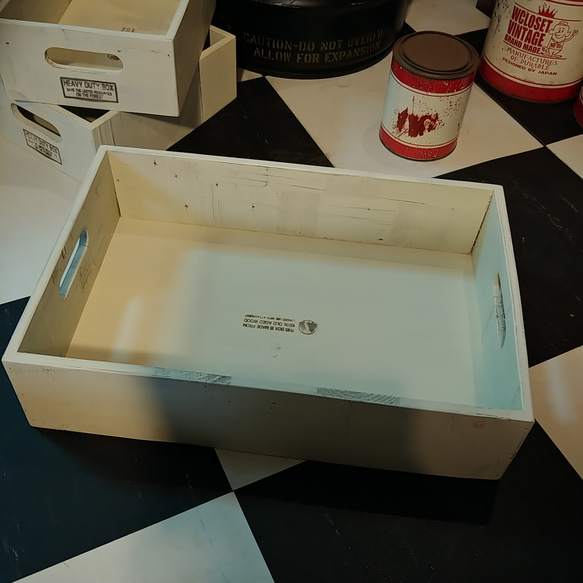 継ぎ材パネルのウッドトレー Lサイズ-1p/ ウッドボックス（Cream White） #小物入れ #缶詰ストッカートレ 4枚目の画像