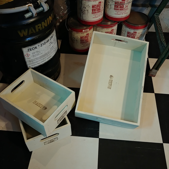 継ぎ材パネルのウッドトレー 3p/ ウッドボックス（Cream White） #小物入れ #缶詰ストッカートレー #木箱 2枚目の画像