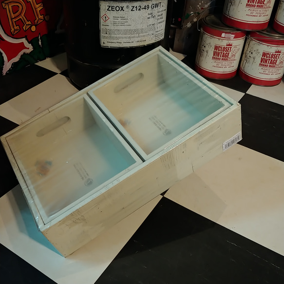 継ぎ材パネルのウッドトレー 3p/ ウッドボックス（Cream White） #小物入れ #缶詰ストッカートレー #木箱 5枚目の画像