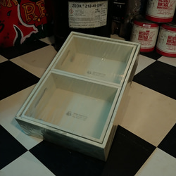 継ぎ材パネルのウッドトレー 3p/ ウッドボックス（Cream White） #小物入れ #缶詰ストッカートレー #木箱 6枚目の画像
