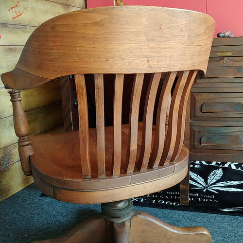 AMERICAN VINTAGE/ キャスター付き ウッドチェア/ 回転 & 後方傾き