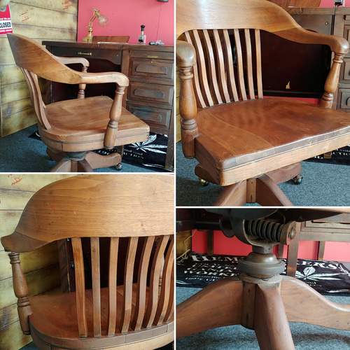 AMERICAN VINTAGE/ キャスター付き ウッドチェア/ 回転 & 後方傾き