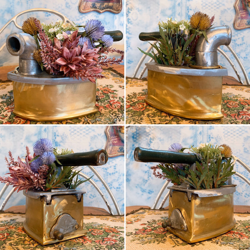 アンティークな部屋/ブロカント Brass 炭アイロン プランター/フラワー