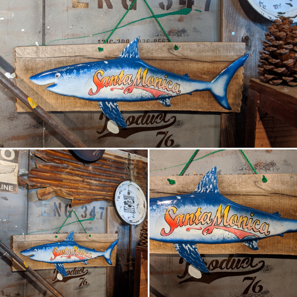 カリフォルニアスタイルの家/ メタル & ウッドのウォールデコ ②/ #店舗什器 #壁掛け看板 #SHARK #サンタモ 9枚目の画像