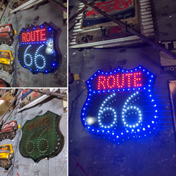 アメリカンヴィンテージな部屋/ ROUTE66《道路標識》LED電飾 ウォールデコ/（GRN） ★U.S.A. ROAD 2枚目の画像