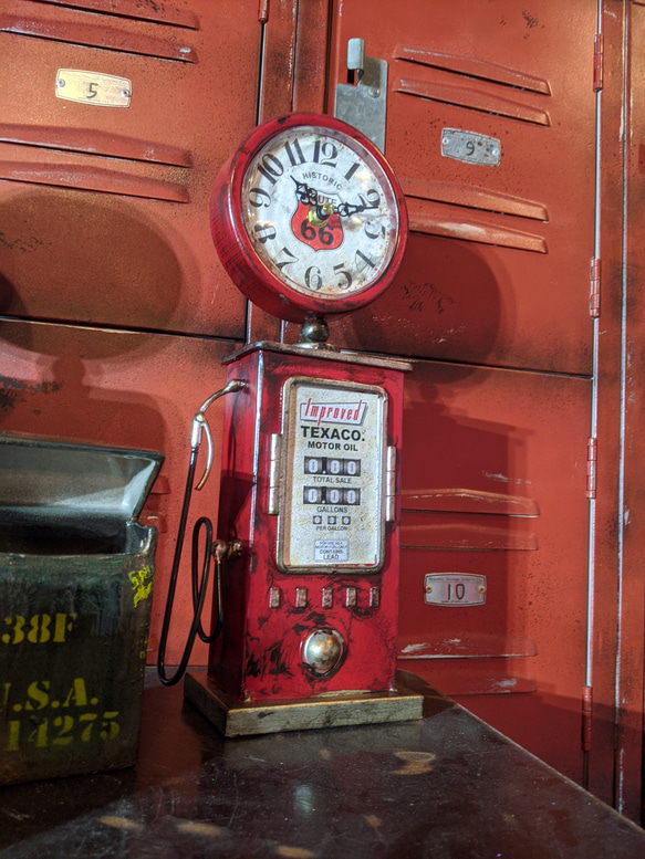 アメリカンヴィンテージ/ ガソリンポンプ型 クロック/ ROUTE66（TEXACO レッド） #店舗什器 #ガレージラ 1枚目の画像