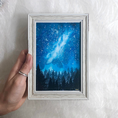 ハガキsize 手描き透明水彩画【stardust】原画 星空の絵 絵画