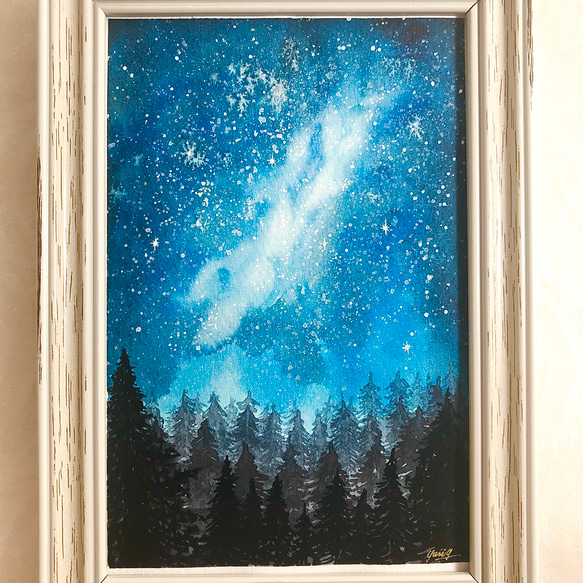 ハガキsize 手描き透明水彩画【stardust】原画 星空の絵 3枚目の画像