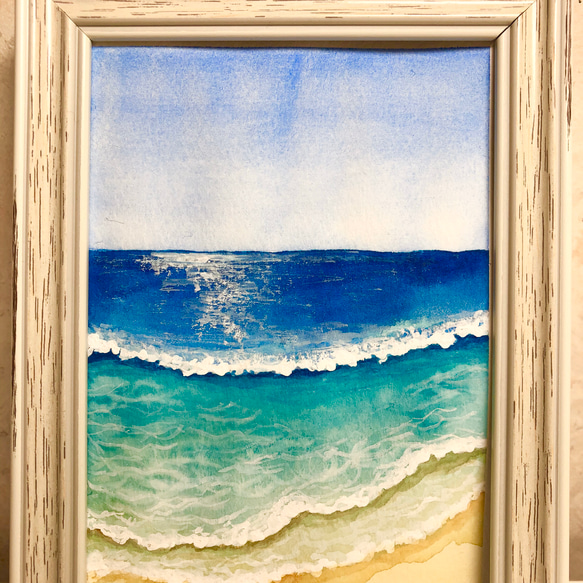 透明水彩画　原画【海】 2枚目の画像