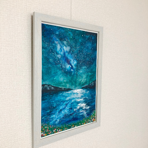 A4 額付 手描き水彩画 原画【アルプスの星空】 絵画 Yuriart A4 額付 手描き水彩画 原画【アルプスの星空】 絵画 Yuriart