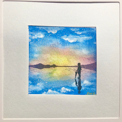 ミクロ絵画【ウユニ塩湖】手描き水彩画 原画 6枚目の画像