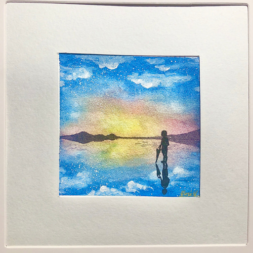 ミクロ絵画【ウユニ塩湖】手描き水彩画 原画 絵画 Yuriart 通販 