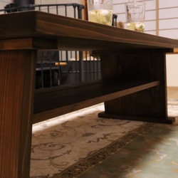 ローテーブル　リビングテーブル　無垢材　(中段つき、節あり)オイルステイン、ワトコワックス仕上げ 5枚目の画像