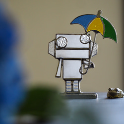 ロボット「umbrella」ステンドグラス オブジェ 置物 2枚目の画像