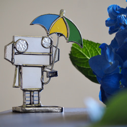 ロボット「umbrella」ステンドグラス オブジェ 置物 3枚目の画像