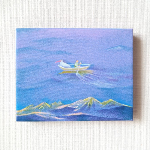 受注制作＊キャンバス油絵画＊空の中を漕ぐ船 絵画 hotaru