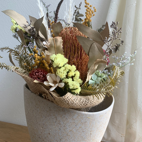 ❁⃘*.゜アンティーク紫陽花とバンクシア～スワッグ うまく 