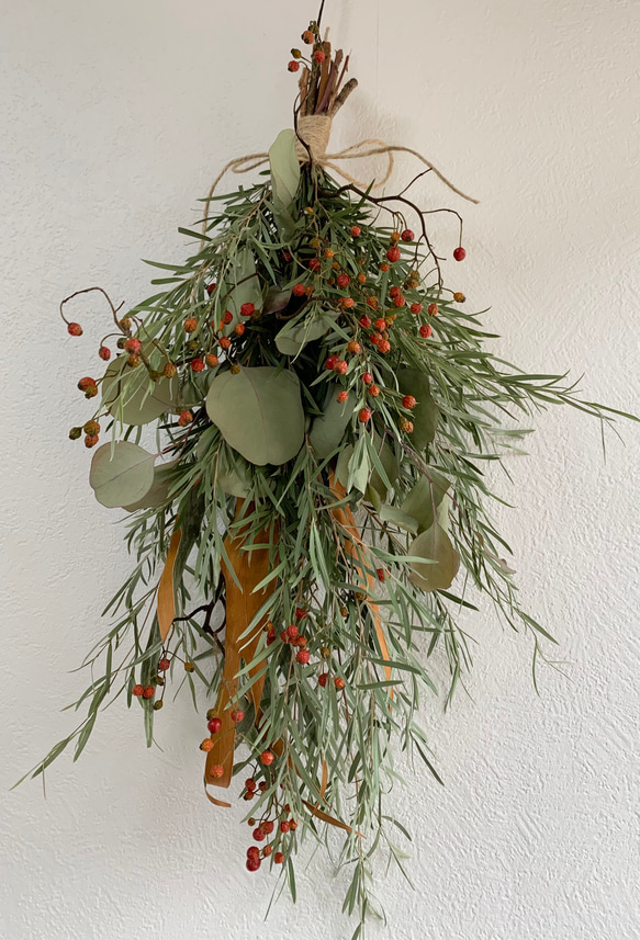 ドライフラワー✩.*˚シルバーティーツリーのナチュラルスワッグ