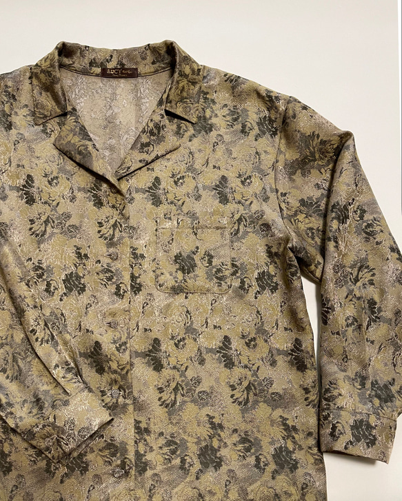♛1点もの♛ ヴィンテージテイスト フラワー柄ジャガード オープンカラーシャツ 6枚目の画像