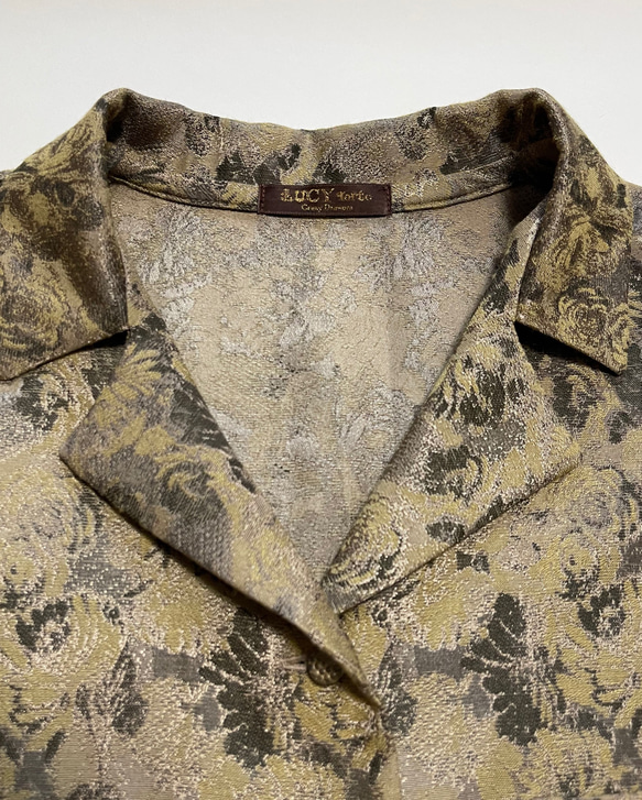 ♛1点もの♛ ヴィンテージテイスト フラワー柄ジャガード オープンカラーシャツ 7枚目の画像