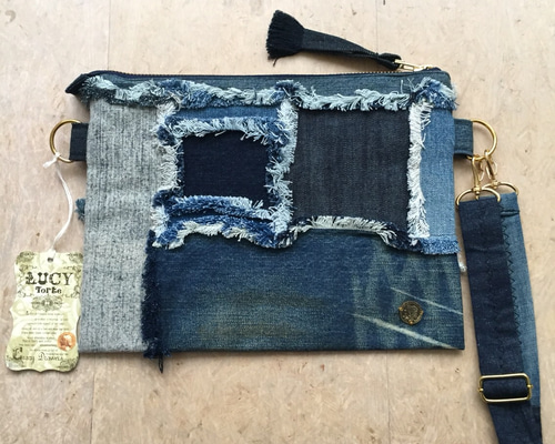 パクチー様専用】刺繍デニムバック No.614 デニムリメイク