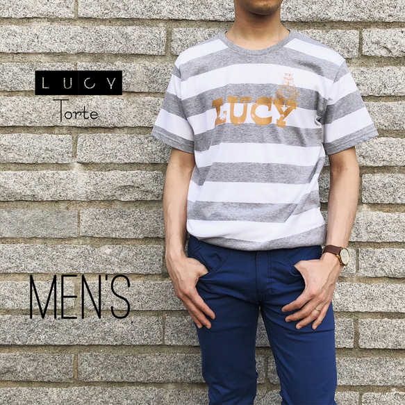 《Men’s》ロゴ ボーダーTee【HEATHER GRAY×WHITE】 1枚目の画像