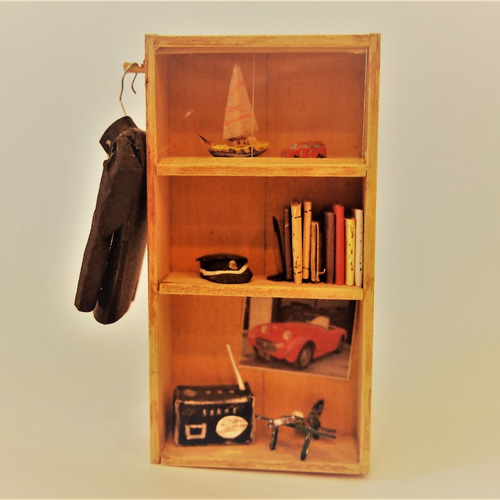 ミニチュア本棚 レトロ木製家具 学ラン 置物 ドールハウス用