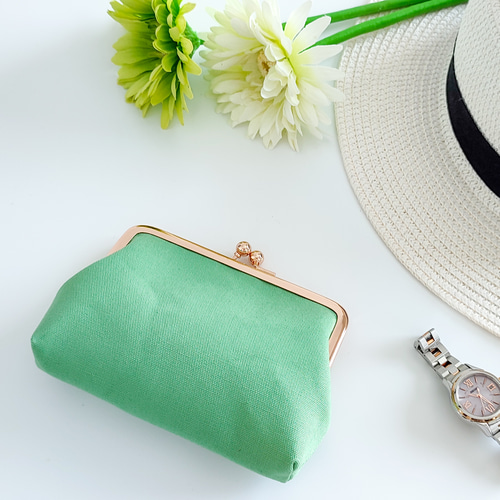 送料無料］お札が二つ折りで入る♪親子がま口のお財布（ミント