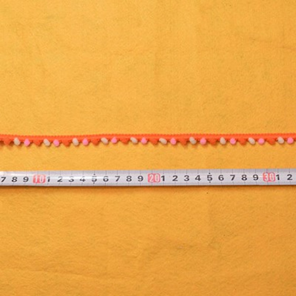 カラフルポンポンテープ　オレンジ×ホワイト×ピンク[pntop123-1] 2枚目の画像