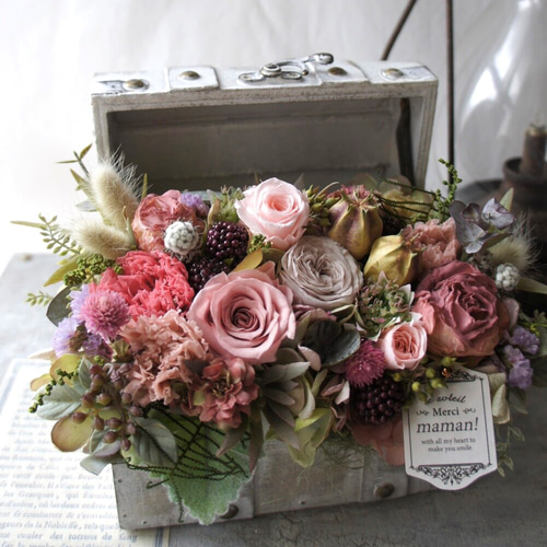 トランクアレンジ〜アンティークピンク〜 プリザーブドフラワー