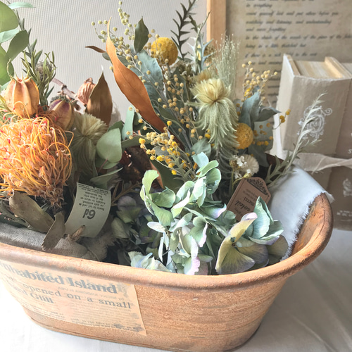 ミモザとビリーボタンのミニスワッグ 02 ドライフラワー le soleil