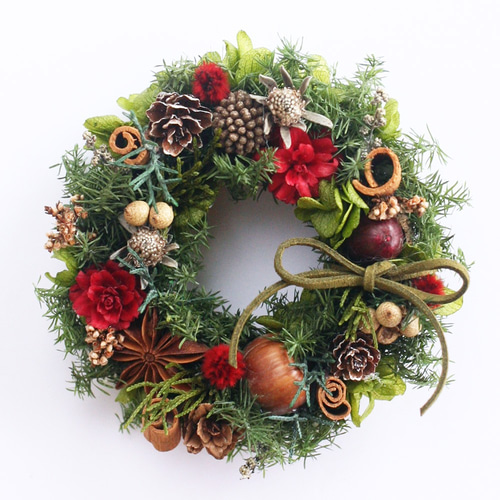 森からの贈り物☆クリスマスリースinフレーム☆プリザーブド・ドライ