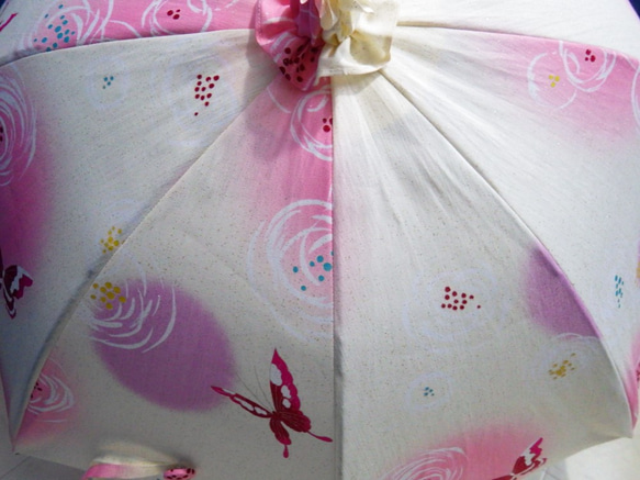 【ようこそ年末セールへ！】【限定品】浴衣から生まれた日傘　蝶一つ 舞台せましと狂ふ哉 2枚目の画像