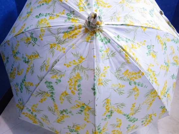 手作り日傘　ゆらゆらの 花のミモザとくらくらす【桜骨】【限定品】 2枚目の画像