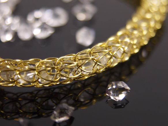 網中晶系列-925銀天然赫基蒙水晶手環-黃K金電鍍款 第4張的照片