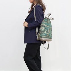 女用花朵通勤上學外部拉鍊口袋手提包媽媽背包 2way 綠色 第6張的照片