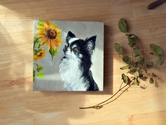 オーダーメイド ペットと花の油絵 4枚目の画像