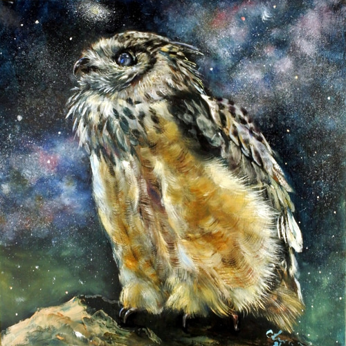 メンフクロウの油絵原画F3 絵画 mimoza 通販 13477937｜Creema